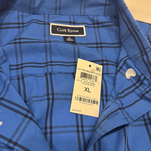 NWT Club Room Short Sleeve Blue Plaid Button-Down Shirt, Size XL - Picture 3 of 4